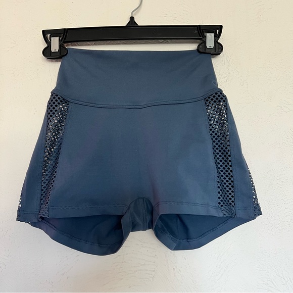 Bombshell Sportswear Blue Athletic Shorts with Mesh Panels - Picture 3 of 4